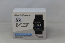 A boxed as new Shot Scope V3 Black Golf GPS + Performance tracking watch with 16 tracking tags