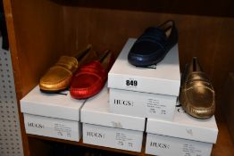 Four pairs of women's as new Hugs & Co. Penny driving loafers (UK 6).