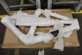 An unbranded light-weight bike frame with forks (NOTE: model and frame size is unknown).