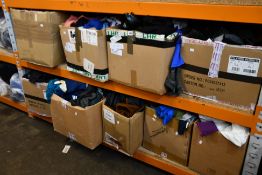 Nine boxes of assorted pre-owned clothing and related items.