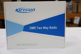 Two boxed as new Kirisun DP-405 DMR two-way handheld radios, two KB-760B li-ion 2000mAh batteries