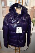 An as new Moncler Coutard short down jacket in purple (TG 5 - RRP £1,260).