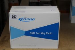 Two boxed as new Kirisun DP-405 DMR two-way handheld radios, two KB-760B li-ion 2000mAh batteries