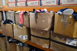Eight boxes of assorted pre-owned clothing and related items.