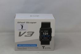 A boxed as new Shot Scope V3 Black Golf GPS + Performance tracking watch with 16 tracking tags