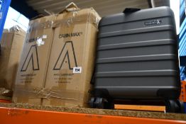 Two as new Cabin Max Anode Underseat cabin trolleys in grey.