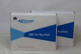 Two boxed as new Kirisun DP-405 DMR two-way handheld radios, Two KB-760B li-ion 2000mAh batteries