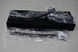 Three men's assorted as new Hugo Boss bracelets; brown leather bracelet 1580149M (RRP £69), chain