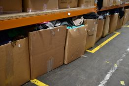 Eight large boxes of assorted pre-owned clothing and related items.