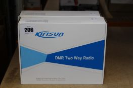 Two boxed as new Kirisun DP-405 DMR two-way handheld radios, two KB-760B li-ion 2000mAh batteries