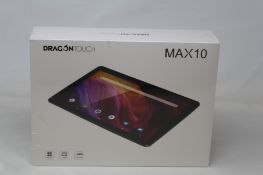 A boxed as new DragonTouch Max10 android tablet.