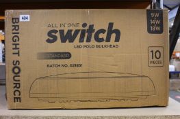 Ten boxed as new Bright Source all-in-one switch LED polo bulkheads (REF: 243540).