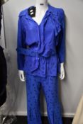 An as new Sophie + Lucie belted top in blue (Size EU 38) with matching trousers (Size EU 40).