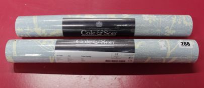 Two rolls of as new Cole & Son cow parsley design in blue wallpaper (10.5m x 52cm per roll).