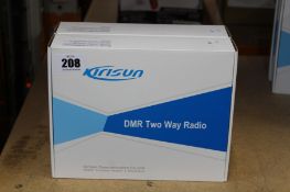 Two boxed as new Kirisun DP-405 DMR two-way handheld radios, two KB-760B li-ion 2000mAh batteries