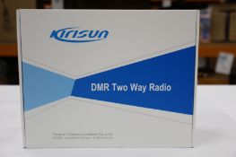 Two boxed as new Kirisun DP-405 DMR two-way handheld radios, two KB-760B li-ion 2000mAh batteries