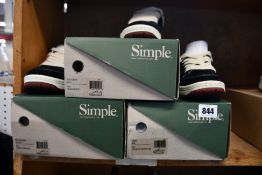 Three pairs of as new Simple OS sneakers; OS Suede (UK 3), OS91 (UK 8) and OS (UK 9).