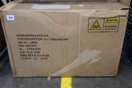 Six boxed as new Kookamunga Kids 2 in 1 shopping carts (REF: 44898).