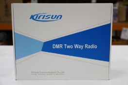 Two boxed as new Kirisun DP-405 DMR two-way handheld radios, two KB-760B li-ion 2000mAh batteries