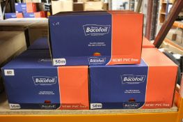 Five boxes of 20 Bacofoil PVC free cling film 50m per roll.