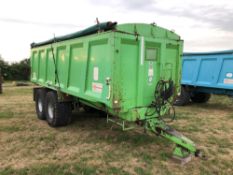 1997 Ken Wootton 14t twin axle grain trailer with manual tailgate and grain chute, air brakes, sprun