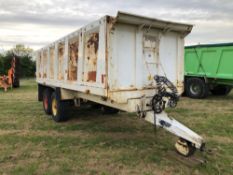 1993 Ken Wootton 14t drop side twin axle grain trailer with manual tailgate and grain chute, air bra