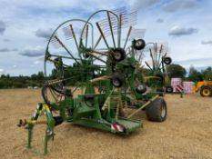 2020 Krone Swadro 1400 Plus 4 rotor rake, trailed on 620/40R22.5 IMP wheels and tyres. Type: SW2E. S