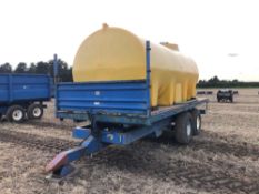 1986 AS Marston DD10L 10t twin axle flat bed trailer with Enduramaxx 10,000l plastic tank on 12.5/80