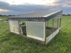 Game rearing pen 3.6m x 3.5m with wooden and mesh sides and tin roof
