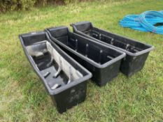 3No black plastic water troughs