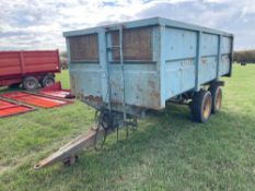 1986 Salop 10t twin axle grain trailer on 340/65R18 wheels and tyres, sprung drawbar. Serial No: 867