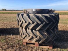 Pair Barum 20.8R38 Stocks dual wheels and tyres with clamps