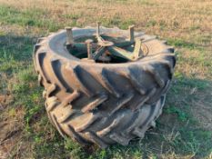 Pair Goodyear 16.9R34 dual wheels and tyres