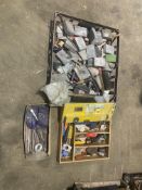 Qty of Sanding blocks, wire brushes, paint brushes, welding rods, wrench, scissors,