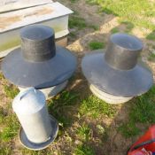 2 x galvanised feeders with top hats and 1 x galvanised drinker