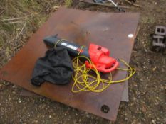 Quantity of steel sheeting and leaf blower