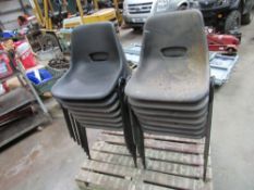 14 x Black plastic stacking chairs