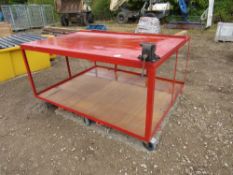 Workbench on wheels and vice,