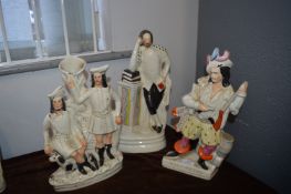 Three Large Staffordshire Figures; Will Watch, Robin Hood Spill Vase, etc.