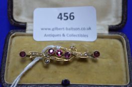 9k Gold Brooch with Rubies and Seed Pearls ~2.2g gross