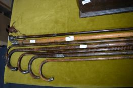 Seven Walking Canes with Silver Mounts and Ferrules etc.