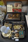 Tray Lot of Collectibles; Hornsea Pottery Mug, Old Tins, Postcards, etc.