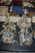 Two Ceiling and Two Wall Mounted Brass & Crystal Drop Light Fittings