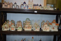 Twelve Staffordshire Flatback Cottage, etc. Including Some Spill Vases