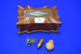Carved Wooden Box Containing Sewing Items...