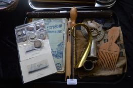 Tray Lot of Collectibles Including Truncheon, Silk Liner Cards, Coins, etc.