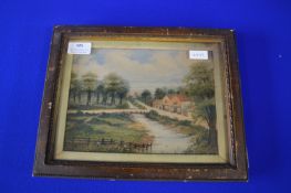 Framed Victorian Watercolour - Riverside View of the Crown Inn