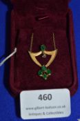 18k Gold Pendant with Emeralds and a Diamond ~5.8g gross
