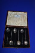 Cased Set of Six Hallmarked Sterling Silver Coffee Bean Spoons