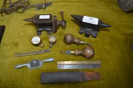Miniature Antique Tools Including Gauges, Screwdrivers, Anvils, etc.